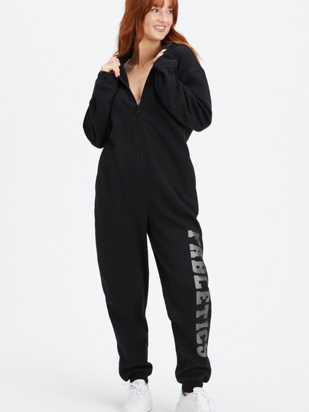 Fabletics The Forever Fleece Hooded Onesie Black Women's Size XL Loungewear